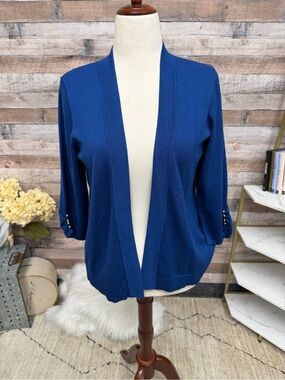 JM Collection Navy Gold Button Cuff Cardigan